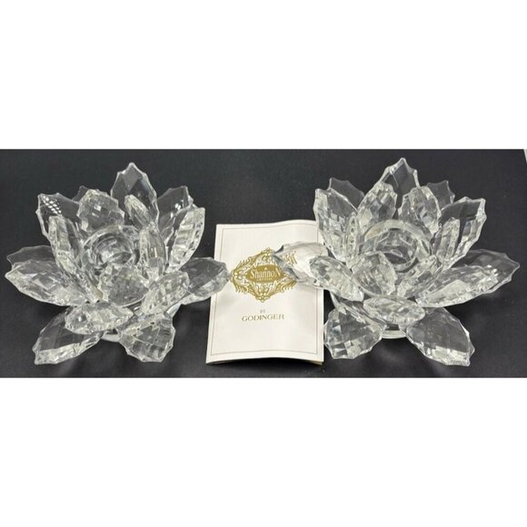 Shannon of Ireland Lotus Crystal Candle Holder Vintage Pair Of 3" With Box - Picture 1 of 9